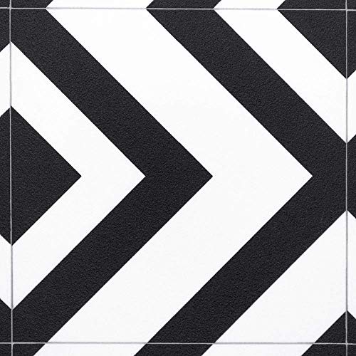 Geometric Black and White Cushioned Vinyl Flooring Sheet Lino Cairo